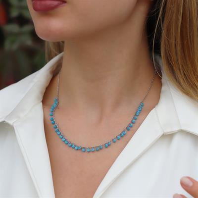 Sıra Turkuaz Taş Gümüş Kolye