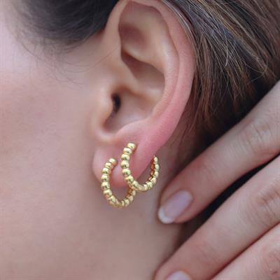 Sıralı Gold Kaplama Gümüş Halka Küpe