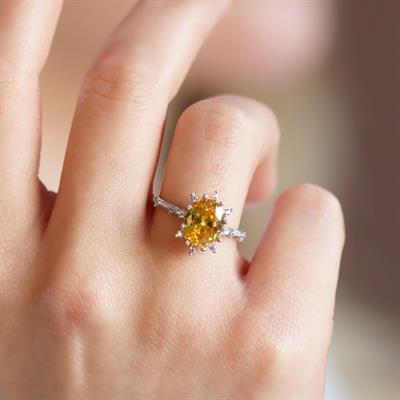 Sitrin Taşlı Elips Lotus Çiçeği Gümüş Yüzük