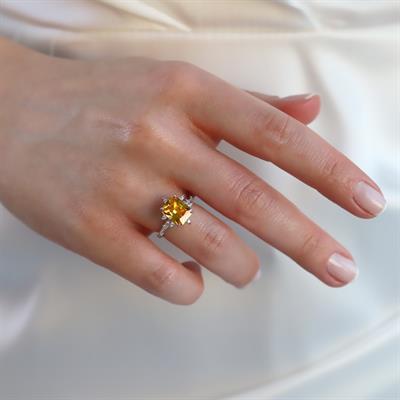 Sitrin Taşlı Kare Lotus Çiçeği Gümüş Yüzük