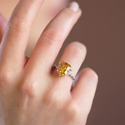 Sitrin Taşlı Kare Lotus Çiçeği Gümüş Yüzük