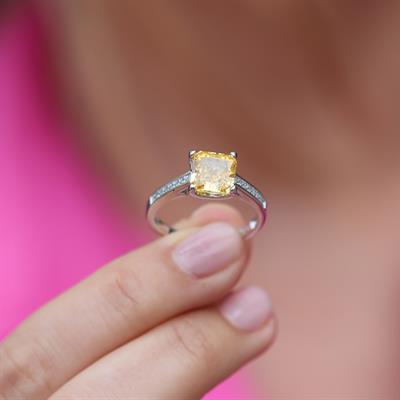 Sitrin Taşlı Kare Tek Taş Gümüş Yüzük