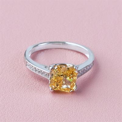 Sitrin Taşlı Kare Tek Taş Gümüş Yüzük