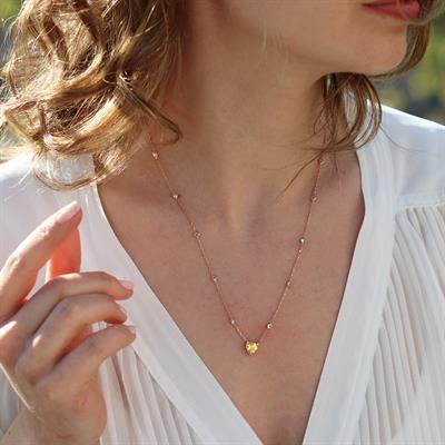 Sitrin Taşlı Rose Gold Kaplama Sevgili Kalp Gümüş Kolye