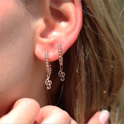 Sol Anahtarı Rose Gold Kaplama Gümüş Küpe