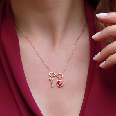 Sonsuzluğun Anahtarı Mineli Çift Taraflı Rose Gold Kaplama Gümüş Kolye
