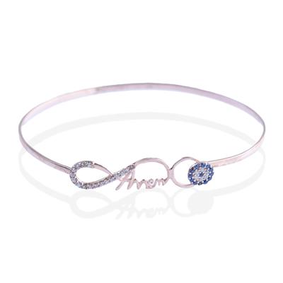 Sonsuzluk Nazar Boncuklu Annem Yazılı Rose Gold Kaplama Gümüş Kelepçe