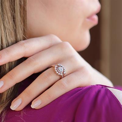 Star Cricle Rose Gold Kaplama Sky Diaomnd Yüzük