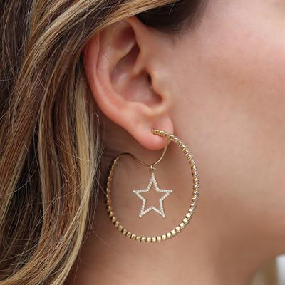 Star Halka Zirkon Taşlı Gold Kaplama Gümüş Küpe