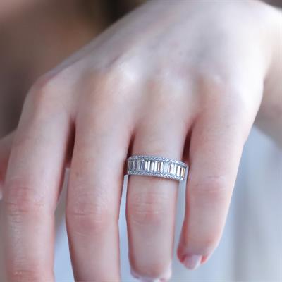 Starlight Diamond Baget Taşlı Yarımtur Gümüş Yüzük