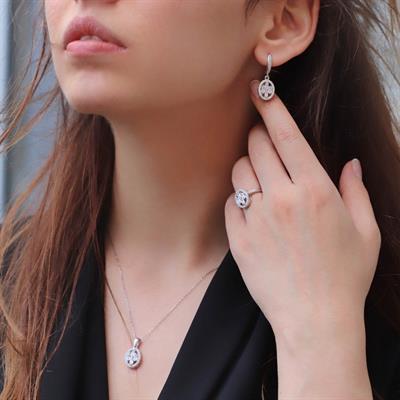 Starlight Diamond Elips Zirkon Taş Ortası 4 Baget Pırlanta Montür Gümüş Takım