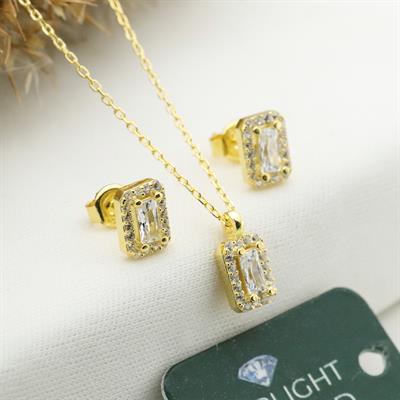 Starlight Diamond Mini Baget Tek Taş Gold Kaplama Set