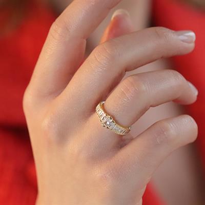 Tamtur Baget Taşlı  Gold Kaplama Ayarlanabilir Gümüş Yüzük