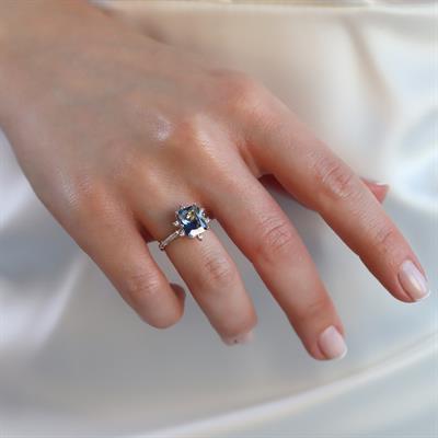 Tanzanit Taşlı Kare Lotus Çiçeği Gümüş Yüzük