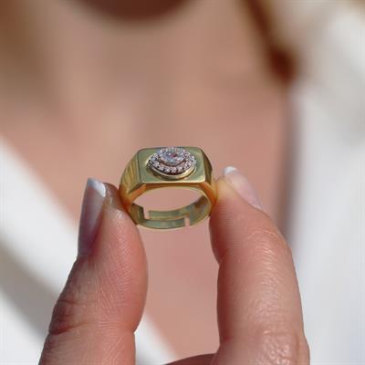 Taşlı Gold Kaplama Gümüş Göz Yüzük