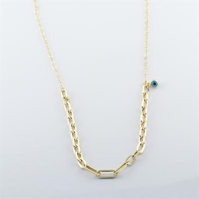 Tek Nazar Boncuklu Trend Zincirli Gold Kaplama Hallow Gümüş Kolye