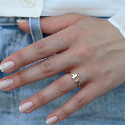 Tffny Modeli Gold Kaplama Ayarlanabilir Gümüş Yüzük