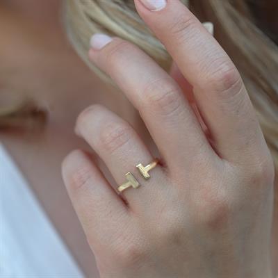 Tffny Modeli Gold Kaplama Ayarlanabilir Gümüş Yüzük