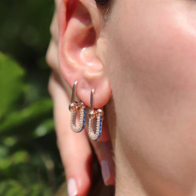 Tif Model Mavi DetayZirkon Taşlı Rose Gold Kaplama Gümüş Küpe