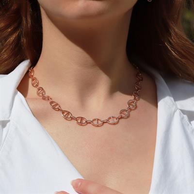 Trend Düğme Modeli Zirkon Taşlı Rose Gold Kaplama Gümüş Kolye