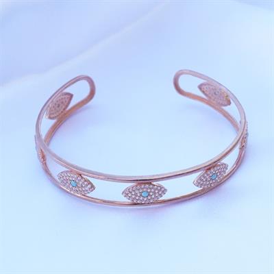 Turkuaz Taş Detaylı Rose Gold Kaplama Gümüş Göz Kelepçe