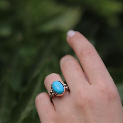 Turkuaz Taşlı Otantik El İşi Gümüş Yüzük