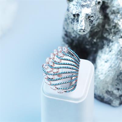 Turkuaz Taşlı Rose Gold Kaplama Gümüş Yüzük