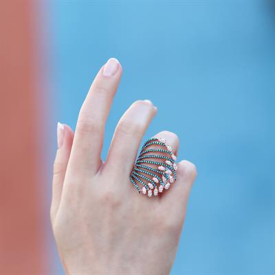 Turkuaz Taşlı Rose Gold Kaplama Gümüş Yüzük