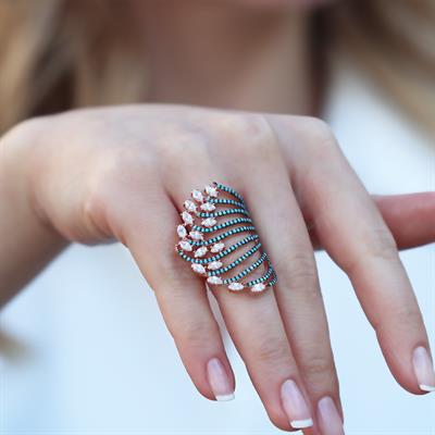 Turkuaz Taşlı Rose Gold Kaplama Gümüş Yüzük