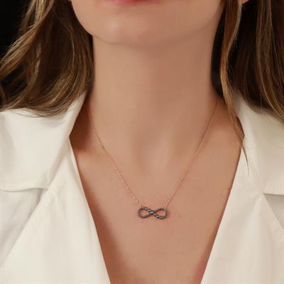 Turkuaz Taşlı Sonsuzluk Rose Gold Kaplama Gümüş Kolye