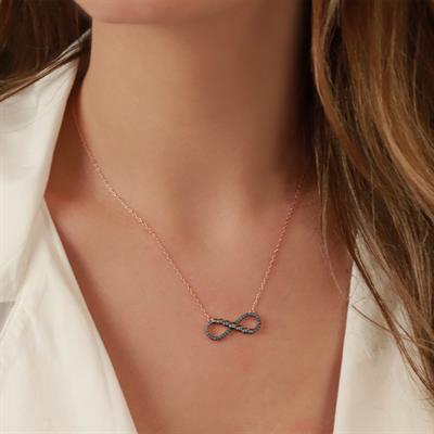 Turkuaz Taşlı Sonsuzluk Rose Gold Kaplama Gümüş Kolye