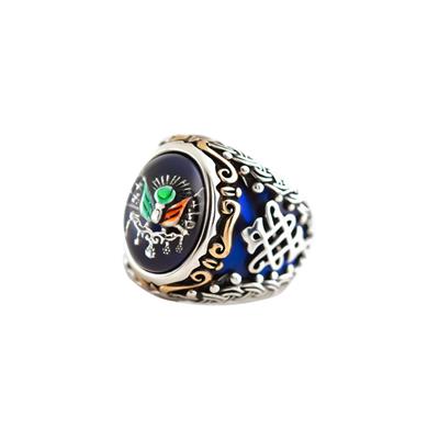 Üç Boyutlu Osmanlı Sancağı İşlemeli Gümüş Erkek Yüzüğü