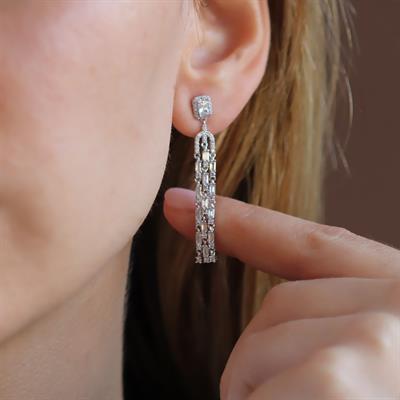 Üç Sarkıt Baget Taşlı Gümüş Küpe