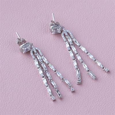 Üç Sarkıt Baget Taşlı Gümüş Küpe