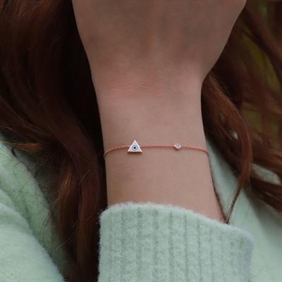 Üçgen Figürlü Zirkon Taşlı Mine İşli Rose Gold Kaplama Gümüş Set