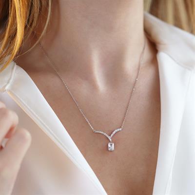 V Baget Modeli Gümüş Kolye