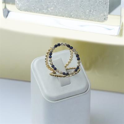 Well 3 Taraflı Gold Kaplama Çok Renkli Gümüş Yüzük