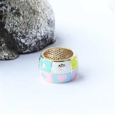 Wonderland Map Çift Taraflı Renkli Mine İşli Gümüş Yüzük