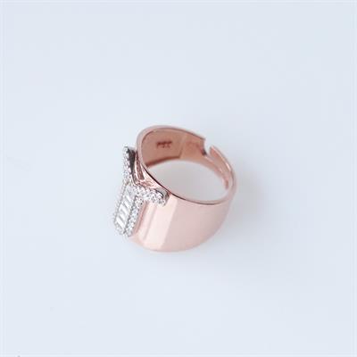 Y Harfi Baget Taşlı Rose Gold Kaplama Gümüş Yüzük