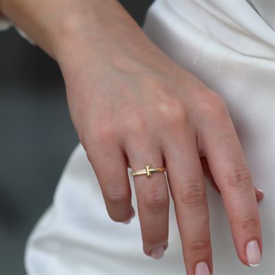 Yarı Taşlı Tffny Gold Kaplama Gümüş Yüzük