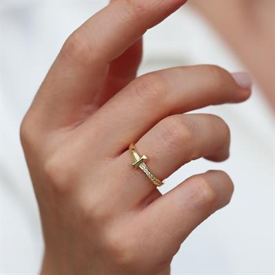 Yarı Taşlı Tffny Gold Kaplama Gümüş Yüzük