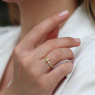 Yarı Taşlı Tffny Gold Kaplama Gümüş Yüzük