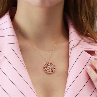 Yaşam Çiçeği Renkli Zirkon Taşlı Rose Gold Kaplama Gümüş Kolye