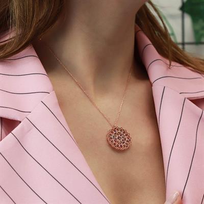 Yaşam Çiçeği Renkli Zirkon Taşlı Rose Gold Kaplama Gümüş Kolye