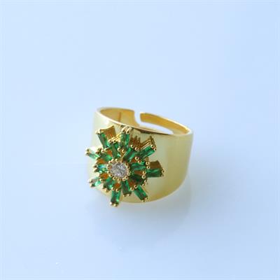 Yeşil Kutup Yıldızı Zirkon Taşlı Gold Kaplama Ayarlanabilir Gümüş Yüzük