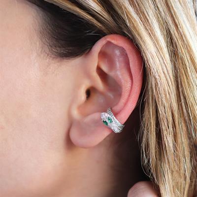 Yeşil Zirkon Taş Detaylı Kıkırdak Yılan Gümüş Küpe