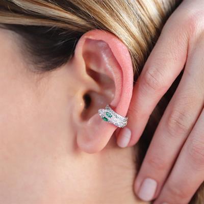 Yeşil Zirkon Taş Detaylı Kıkırdak Yılan Gümüş Küpe