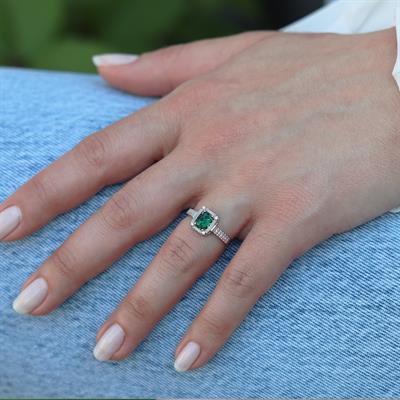 Yeşil Zirkon Taşlı Baget Tek Taş Gümüş Yüzük