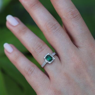 Yeşil Zirkon Taşlı Baget Tek Taş Gümüş Yüzük