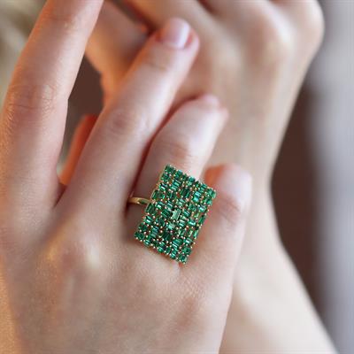 Yeşil Zirkon Taşlı Gold Kaplama 925 Ayar Gümüş Yüzük